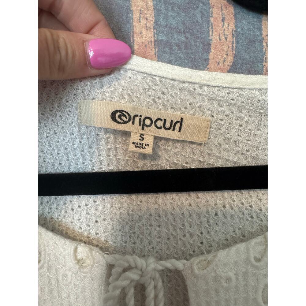 Rip Curl White Boho Mini Dress Small | Eyelet Lace Tassel Flowy - Picture 7 of 7